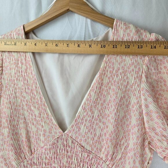 Zara Pink Ditsy Floral Smocked V-Neck Mini Dress Size Large - Picture 9 of 15